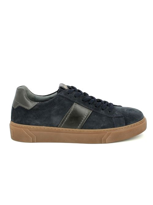sneakers da uomo in camoscio blu con inserti in pelle grigia NERO GIARDINI | I500951U200